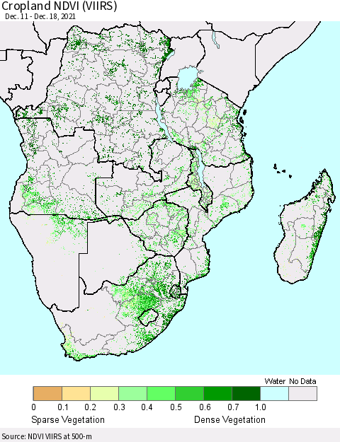 Southern Africa Cropland NDVI (VIIRS) Thematic Map For 12/11/2021 - 12/18/2021