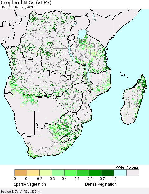 Southern Africa Cropland NDVI (VIIRS) Thematic Map For 12/19/2021 - 12/26/2021