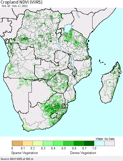 Southern Africa Cropland NDVI (VIIRS) Thematic Map For 2/10/2022 - 2/17/2022