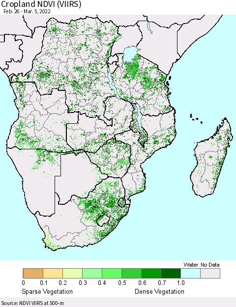 Southern Africa Cropland NDVI (VIIRS) Thematic Map For 2/26/2022 - 3/5/2022