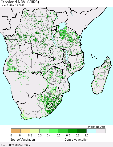 Southern Africa Cropland NDVI (VIIRS) Thematic Map For 3/6/2022 - 3/13/2022