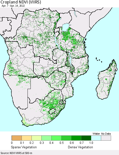 Southern Africa Cropland NDVI (VIIRS) Thematic Map For 4/7/2022 - 4/14/2022