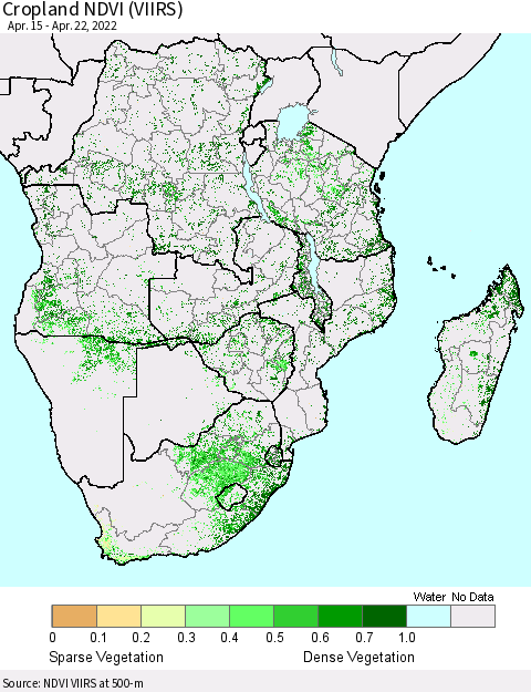 Southern Africa Cropland NDVI (VIIRS) Thematic Map For 4/15/2022 - 4/22/2022