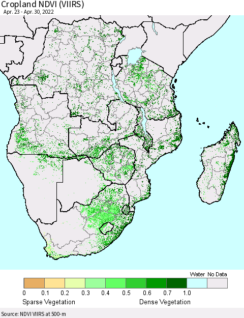 Southern Africa Cropland NDVI (VIIRS) Thematic Map For 4/23/2022 - 4/30/2022