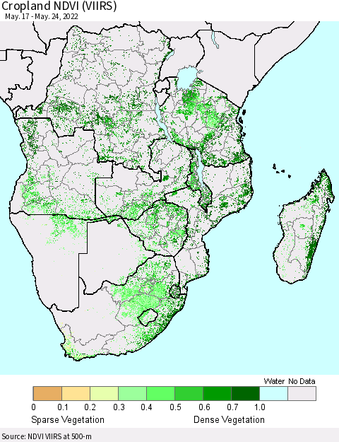 Southern Africa Cropland NDVI (VIIRS) Thematic Map For 5/17/2022 - 5/24/2022
