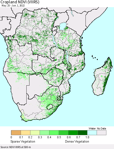 Southern Africa Cropland NDVI (VIIRS) Thematic Map For 5/25/2022 - 6/1/2022