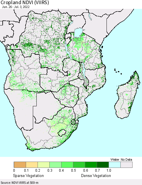 Southern Africa Cropland NDVI (VIIRS) Thematic Map For 6/26/2022 - 7/3/2022