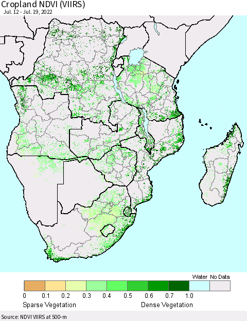 Southern Africa Cropland NDVI (VIIRS) Thematic Map For 7/12/2022 - 7/19/2022