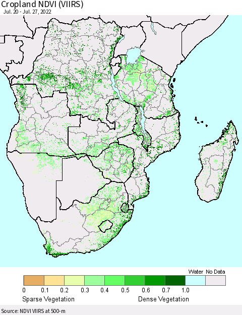 Southern Africa Cropland NDVI (VIIRS) Thematic Map For 7/20/2022 - 7/27/2022