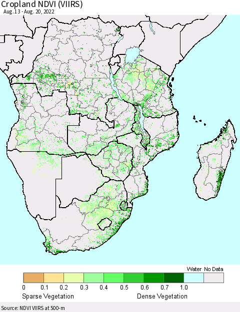 Southern Africa Cropland NDVI (VIIRS) Thematic Map For 8/13/2022 - 8/20/2022