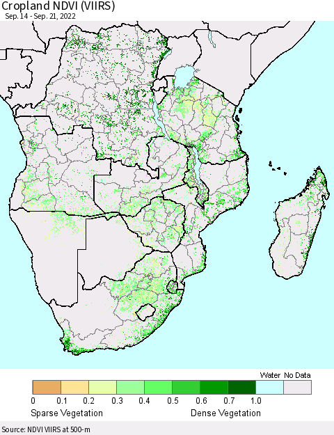 Southern Africa Cropland NDVI (VIIRS) Thematic Map For 9/14/2022 - 9/21/2022