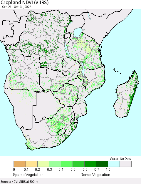Southern Africa Cropland NDVI (VIIRS) Thematic Map For 10/24/2022 - 10/31/2022