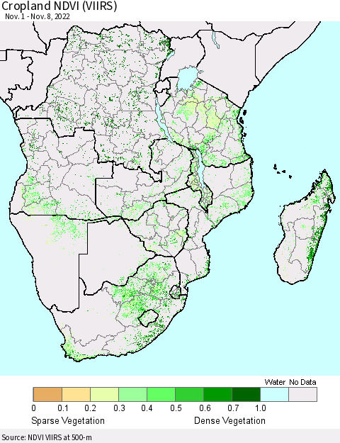 Southern Africa Cropland NDVI (VIIRS) Thematic Map For 11/1/2022 - 11/8/2022