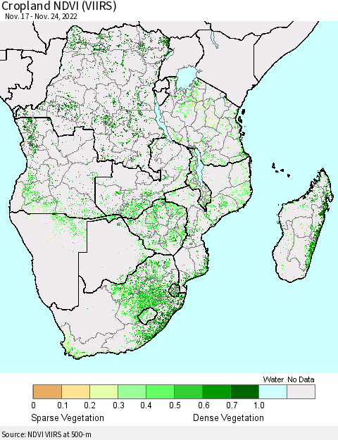 Southern Africa Cropland NDVI (VIIRS) Thematic Map For 11/17/2022 - 11/24/2022
