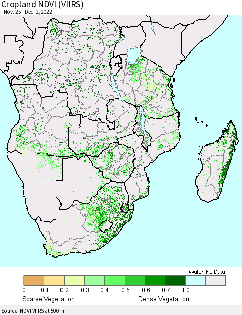 Southern Africa Cropland NDVI (VIIRS) Thematic Map For 11/25/2022 - 12/2/2022