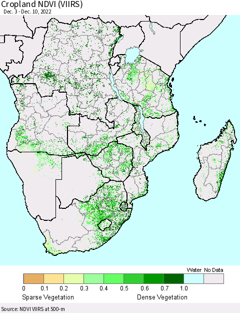 Southern Africa Cropland NDVI (VIIRS) Thematic Map For 12/3/2022 - 12/10/2022