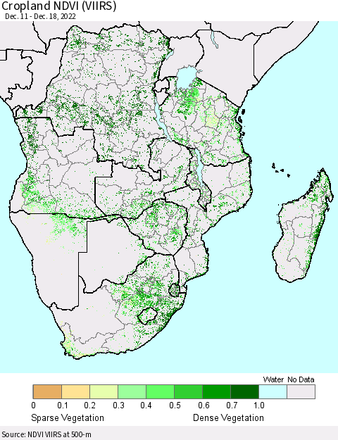Southern Africa Cropland NDVI (VIIRS) Thematic Map For 12/11/2022 - 12/18/2022