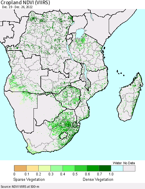 Southern Africa Cropland NDVI (VIIRS) Thematic Map For 12/19/2022 - 12/26/2022