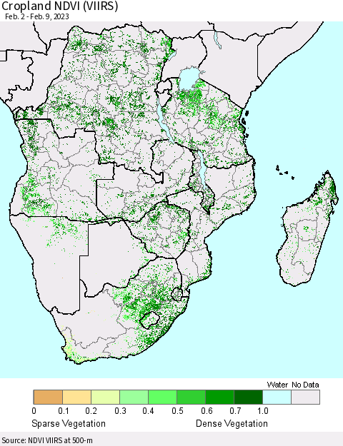 Southern Africa Cropland NDVI (VIIRS) Thematic Map For 2/2/2023 - 2/9/2023