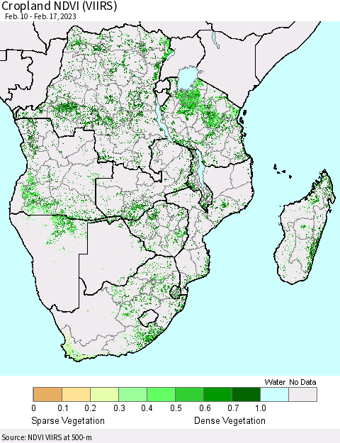 Southern Africa Cropland NDVI (VIIRS) Thematic Map For 2/10/2023 - 2/17/2023