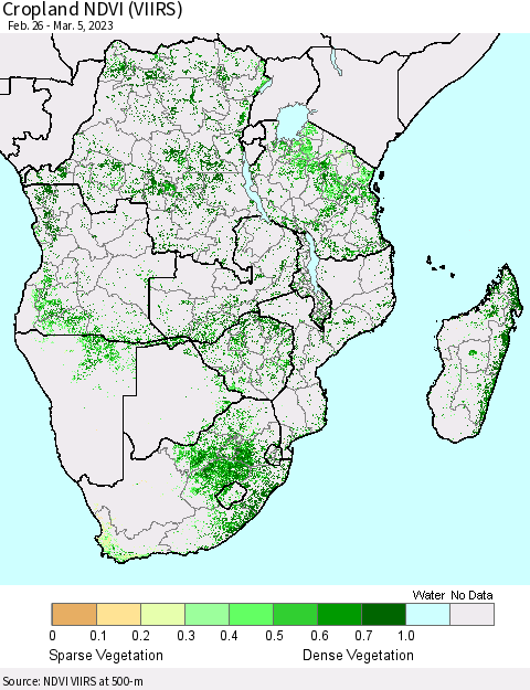 Southern Africa Cropland NDVI (VIIRS) Thematic Map For 2/26/2023 - 3/5/2023
