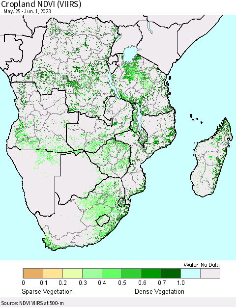 Southern Africa Cropland NDVI (VIIRS) Thematic Map For 5/25/2023 - 6/1/2023