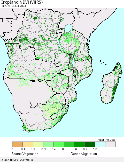 Southern Africa Cropland NDVI (VIIRS) Thematic Map For 6/26/2023 - 7/3/2023
