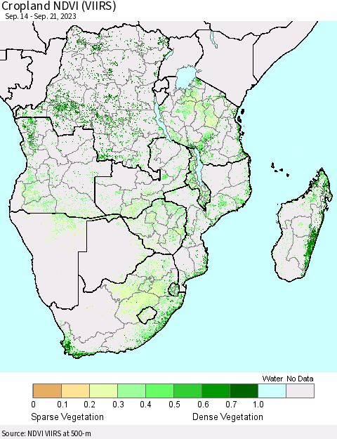 Southern Africa Cropland NDVI (VIIRS) Thematic Map For 9/14/2023 - 9/21/2023
