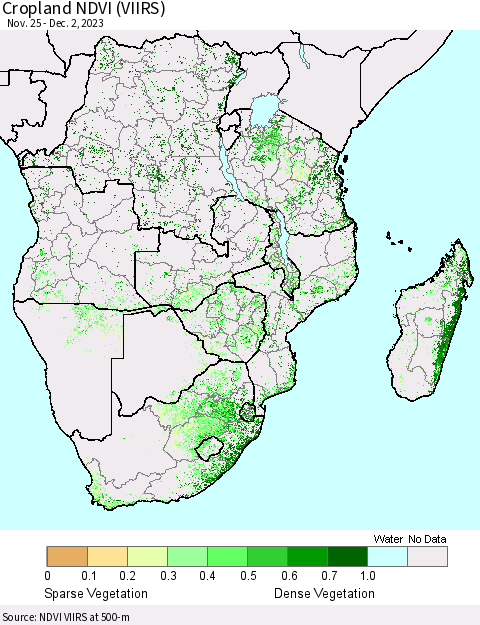 Southern Africa Cropland NDVI (VIIRS) Thematic Map For 11/25/2023 - 12/2/2023