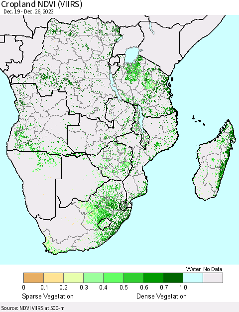 Southern Africa Cropland NDVI (VIIRS) Thematic Map For 12/19/2023 - 12/26/2023