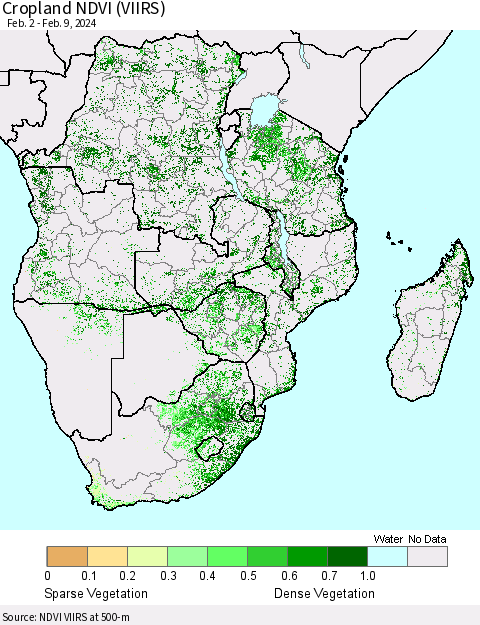 Southern Africa Cropland NDVI (VIIRS) Thematic Map For 2/2/2024 - 2/9/2024