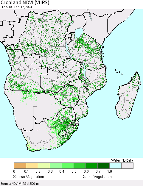 Southern Africa Cropland NDVI (VIIRS) Thematic Map For 2/10/2024 - 2/17/2024