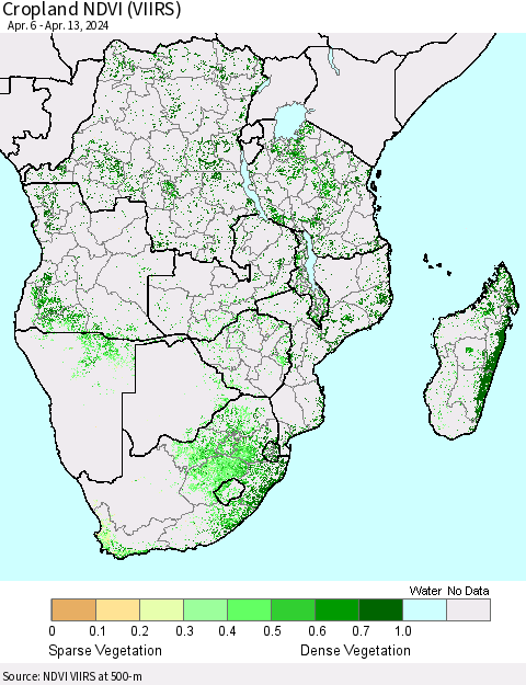 Southern Africa Cropland NDVI (VIIRS) Thematic Map For 4/6/2024 - 4/13/2024