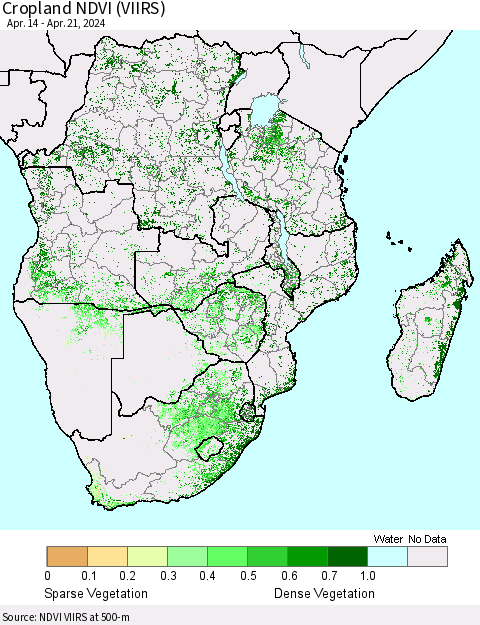 Southern Africa Cropland NDVI (VIIRS) Thematic Map For 4/14/2024 - 4/21/2024