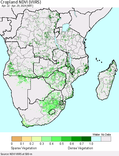 Southern Africa Cropland NDVI (VIIRS) Thematic Map For 4/22/2024 - 4/29/2024