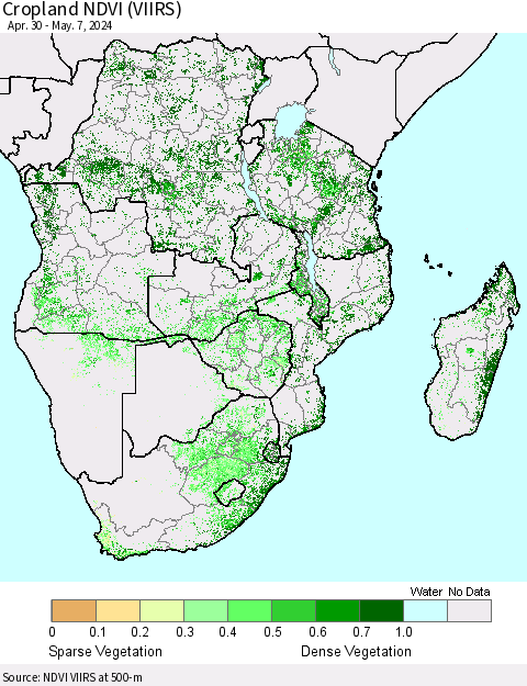 Southern Africa Cropland NDVI (VIIRS) Thematic Map For 4/30/2024 - 5/7/2024