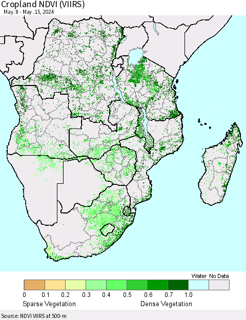 Southern Africa Cropland NDVI (VIIRS) Thematic Map For 5/8/2024 - 5/15/2024