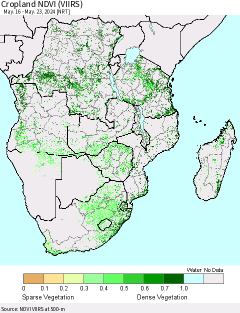 Southern Africa Cropland NDVI (VIIRS) Thematic Map For 5/16/2024 - 5/23/2024
