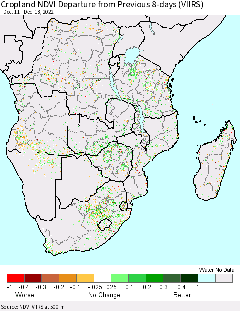 Southern Africa Cropland NDVI Departure from Previous 8-days (VIIRS) Thematic Map For 12/11/2022 - 12/18/2022