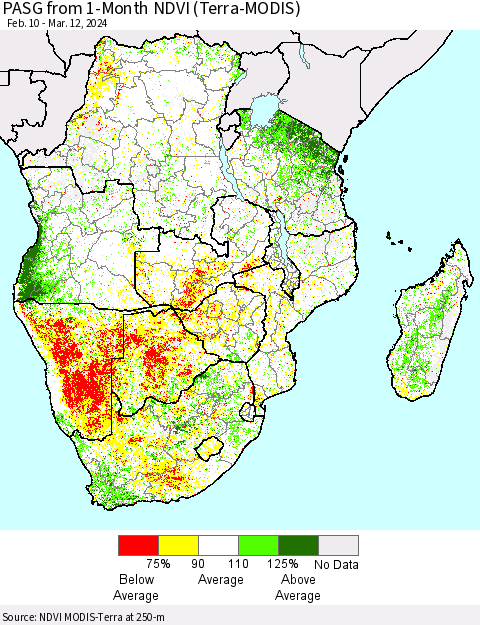 Southern Africa PASG from 1-Month NDVI (Terra-MODIS) Thematic Map For 3/5/2024 - 3/12/2024