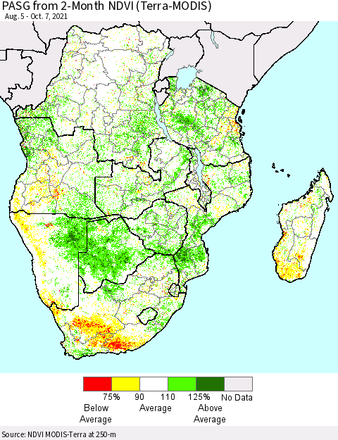 Southern Africa PASG from 2-Month NDVI (Terra-MODIS) Thematic Map For 9/30/2021 - 10/7/2021