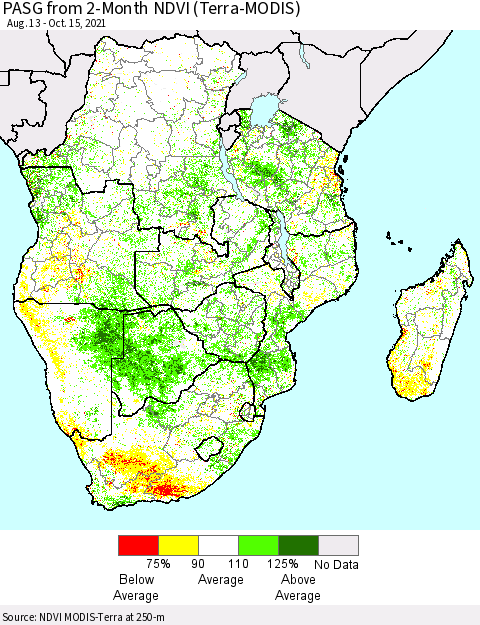 Southern Africa PASG from 2-Month NDVI (Terra-MODIS) Thematic Map For 10/8/2021 - 10/15/2021