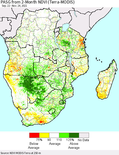 Southern Africa PASG from 2-Month NDVI (Terra-MODIS) Thematic Map For 11/17/2021 - 11/24/2021