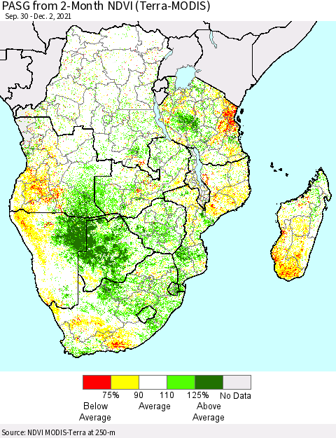 Southern Africa PASG from 2-Month NDVI (Terra-MODIS) Thematic Map For 11/25/2021 - 12/2/2021