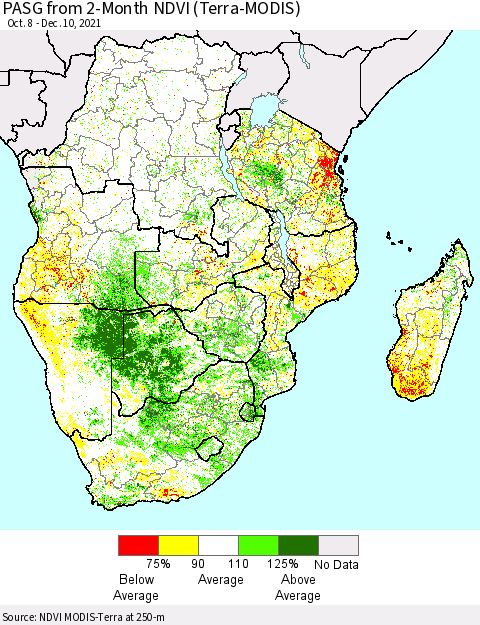 Southern Africa PASG from 2-Month NDVI (Terra-MODIS) Thematic Map For 12/3/2021 - 12/10/2021