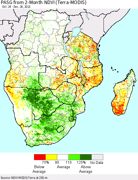 Southern Africa PASG from 2-Month NDVI (Terra-MODIS) Thematic Map For 12/19/2021 - 12/26/2021