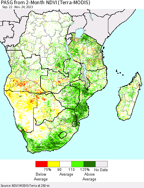 Southern Africa PASG from 2-Month NDVI (Terra-MODIS) Thematic Map For 11/17/2023 - 11/24/2023