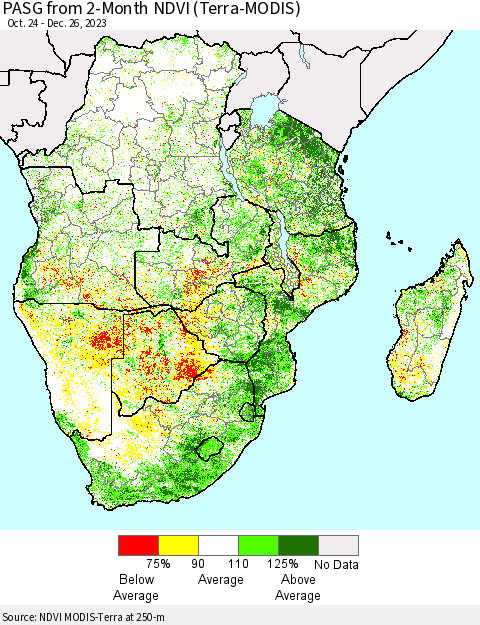 Southern Africa PASG from 2-Month NDVI (Terra-MODIS) Thematic Map For 12/19/2023 - 12/26/2023