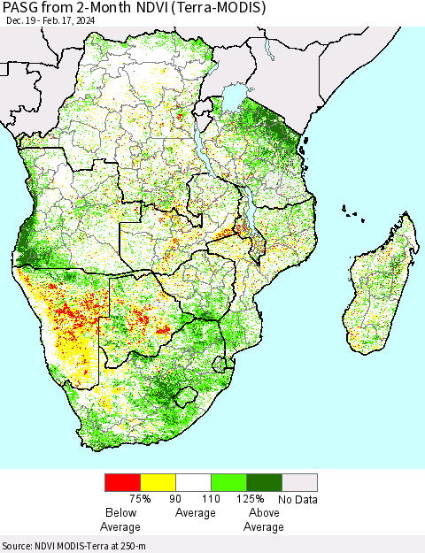 Southern Africa PASG from 2-Month NDVI (Terra-MODIS) Thematic Map For 2/10/2024 - 2/17/2024