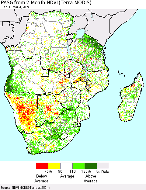 Southern Africa PASG from 2-Month NDVI (Terra-MODIS) Thematic Map For 2/26/2024 - 3/4/2024